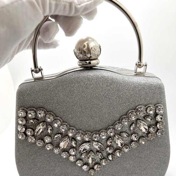Silver Glitter Fabric Fashion Evening Clutch Bag